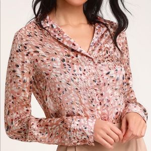 Lulus Blush Multi Leopard Print Button-Up Crop Top
